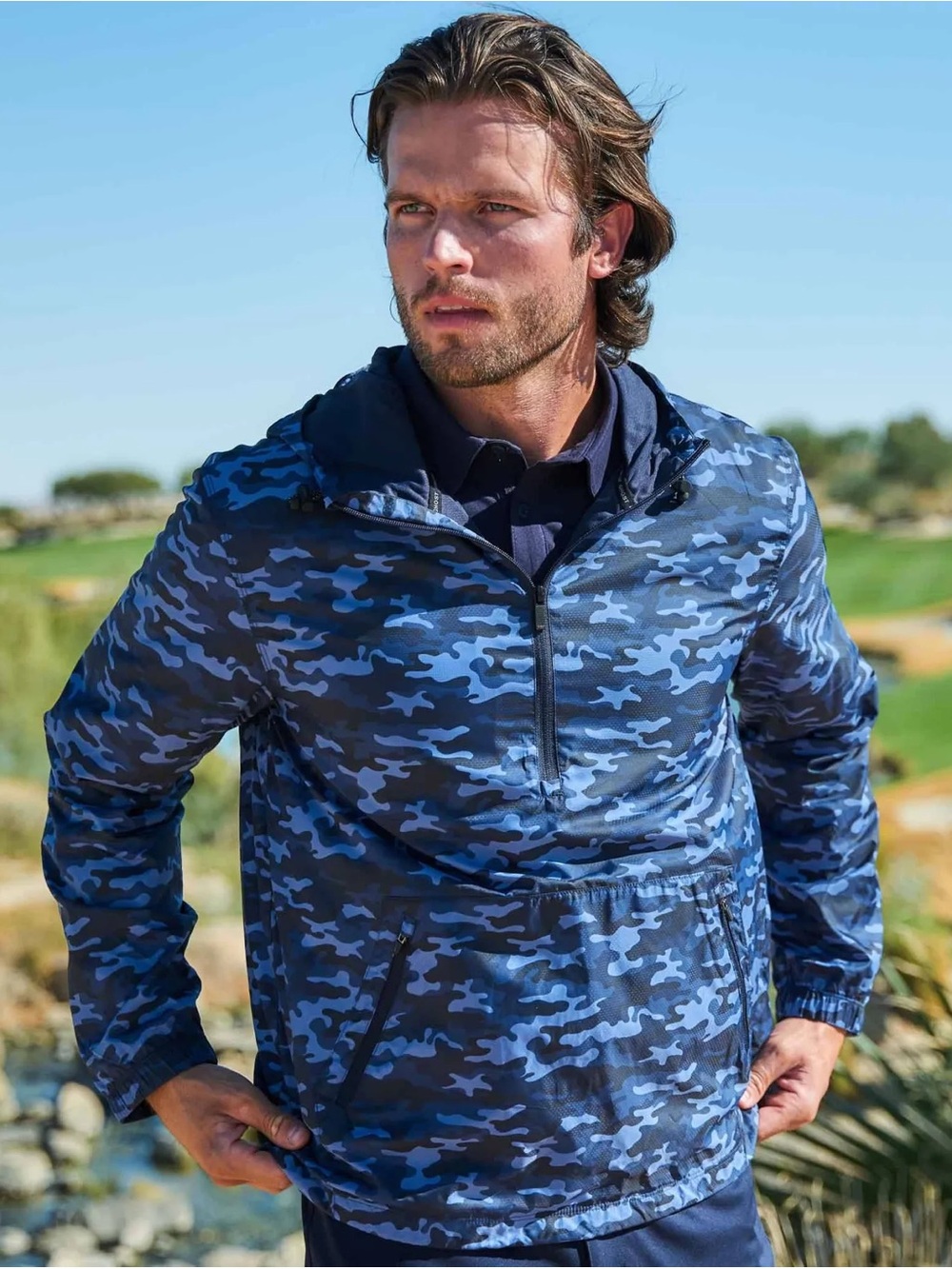 Men's GHOSTGOLF WINDBREAKER Blue Camo Performance Pullover